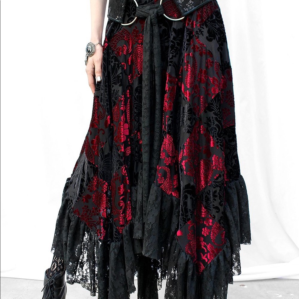 VO Clothing Red/Black Velvet Patchwork Skirt